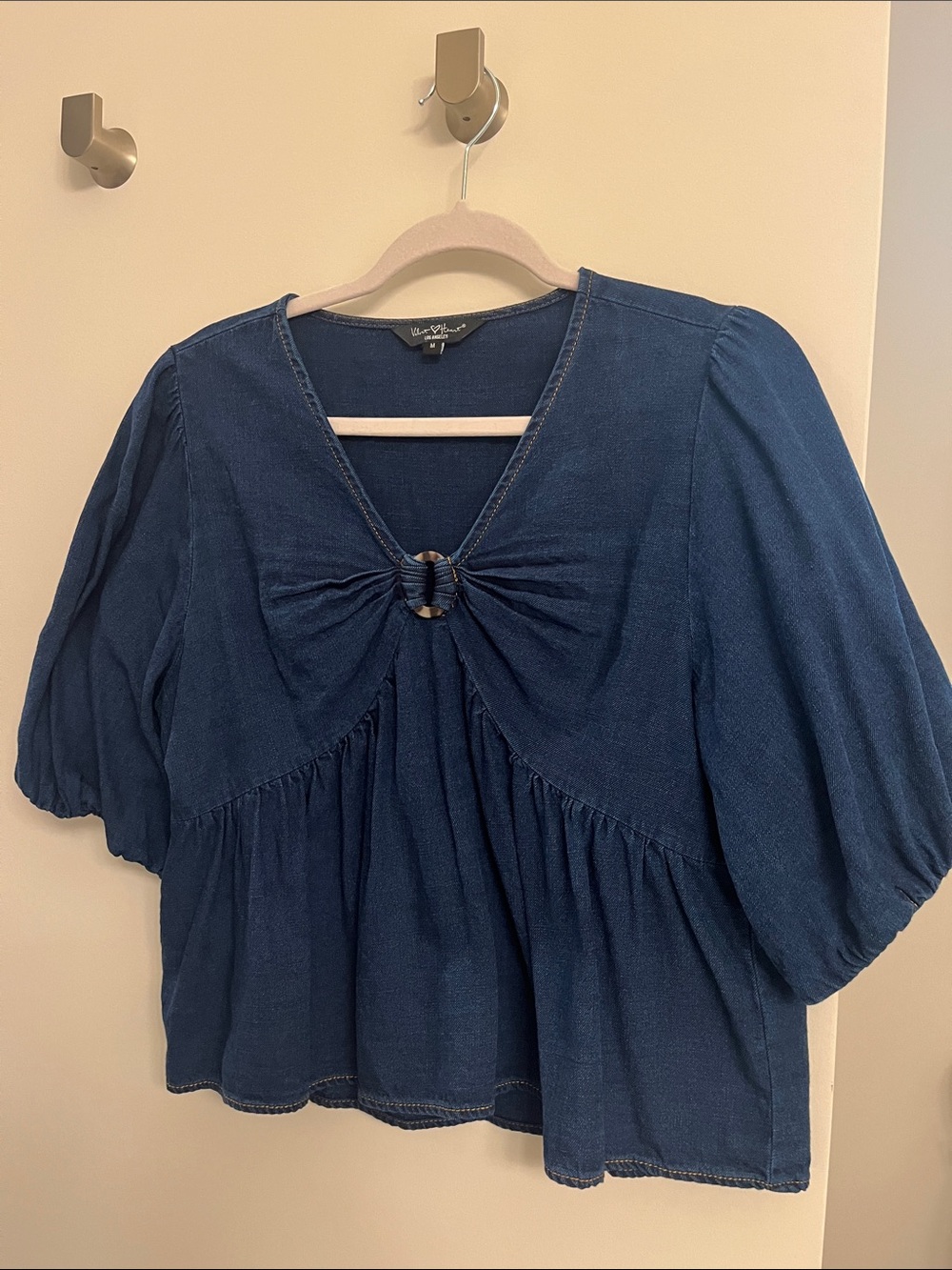 Velvet Heart Deep Indigo Ring-Front Peplum Blouse